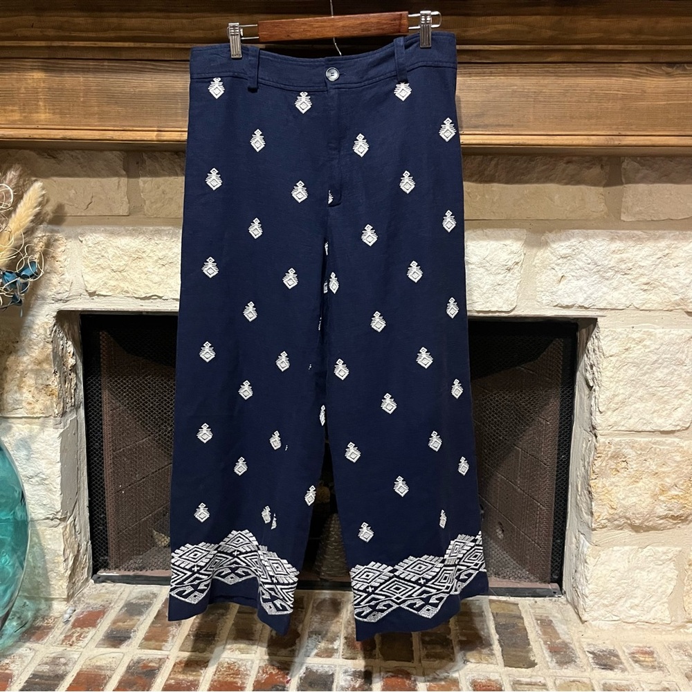 Zara Navy Blue Embroidered Culottes Size Large - Picture 5 of 14